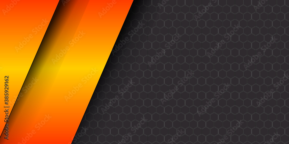 Poster black and orange modern material vector header with a hexagonal mesh. design banner with polygonal g