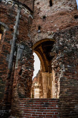 Fototapeta premium Abandoned church with old and beautiful architectural design, popular tourist attraction. The church looks like a castle from Romania. The history of this church is very interesting.