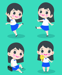 Asian student in school uniform. Thai student. Vector Illustrator. Student character vector.