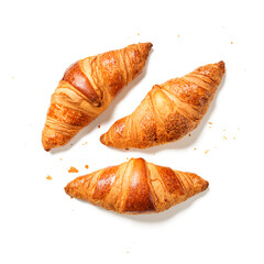 Three fresh croissants isolated on a white background - 385929352