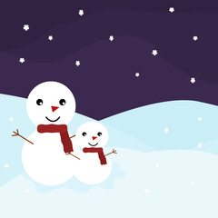 Illustrator vector of snowman in snow fall