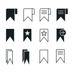 Bookmarks icons set. Book marks glyph and linear design elements collection