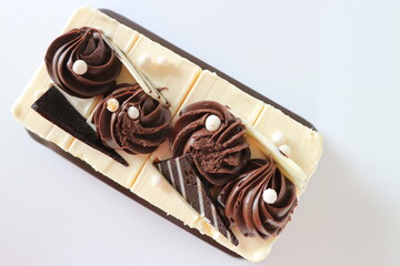 chocolate chiffon cake on white background, Top View.