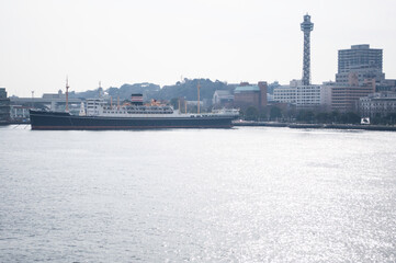 View of Yokohama Port , Marine Tower and Hikawa Mari, from Osanbashi