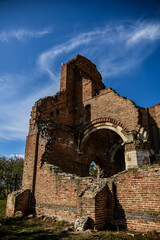 Abandoned church with old and beautiful architectural design, popular tourist attraction. The church looks like a castle from Romania. The history of this church is very interesting.