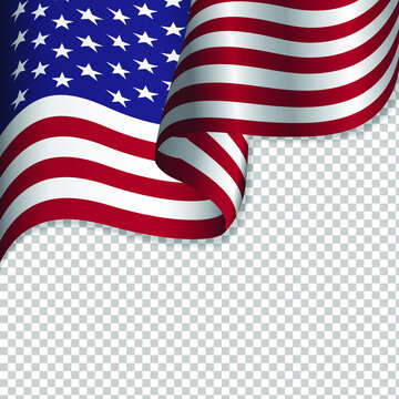 Waving flag of the United States of America for independence Day isolated on transparent background