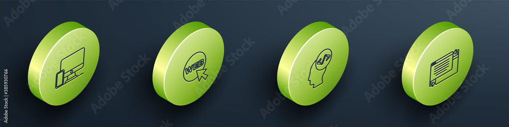 Wall mural set isometric line monitor and mobile, web graphic design, front end development and ui ux icon. vec