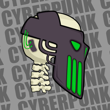 Image of the skull in the style of cyberpunk in a metal helmet and wires. Images for various purposes, games, websites, and more.
