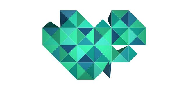 paper origami triangle flipping animation in heart shape effect
