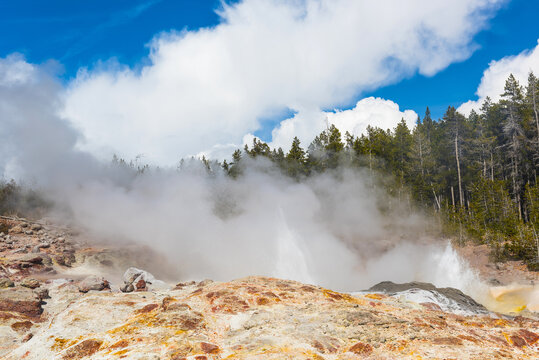 Steamboat Geyser In Yellowstone National Park