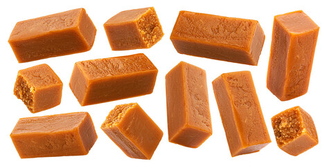 Caramel candies isolated on white background