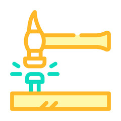 nail hammering color icon vector flat illustration