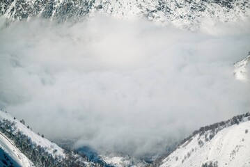 Les deux alpes resort in winter, mountains in French alps, Rhone Alpes in France