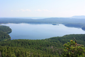 View of the Siberian taiga from the stone ridge