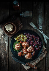 grilled sausages with potatoes and vegetables
