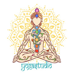Yoga man. Ornament beautiful Concept of meditation. Geometric element hand drawn. Vector illustration