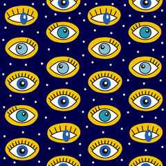 Collection of eyes with eyelashes, hand drawn backdrop. Colorful seamless pattern vector. Decorative wallpaper, good for printing. Overlapping background with organ of vision - 385938394