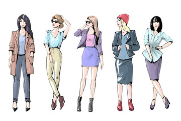 Casual fashion girls fashion sketch vector art