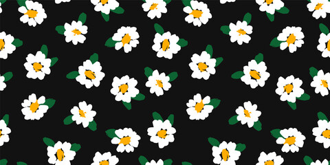 Abstract floral seamless pattern with chamomile. Trendy hand drawn textures. Modern abstract design