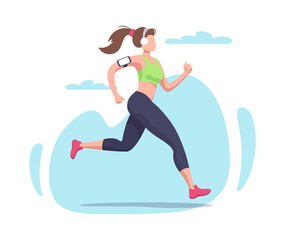 Fototapeta na wymiar Flat running woman. Athlete, fitness, sport. Vector illustration