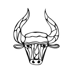 Vectorial illustration, head healthy ferocious bull on a white background