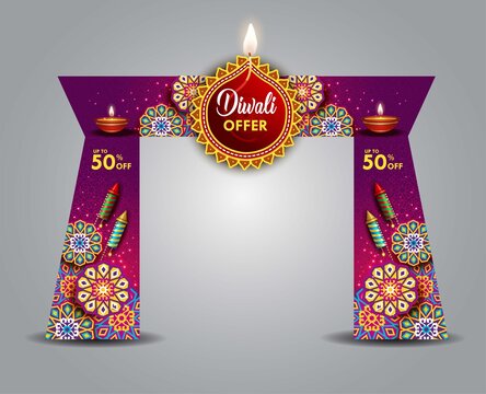 happy Diwali offer entrance arch design front view. use fore printable file. vector illustration