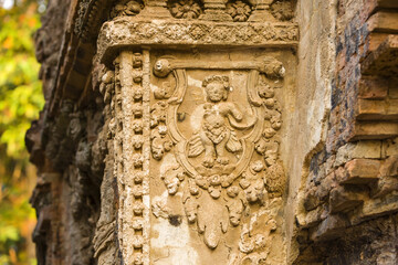 detail of a carving on the Preah Ko temple in Roluos Group, Angkor, Siem Reap, Cambodia