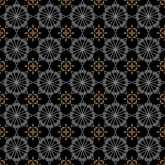 Decorative background pattern. Seamless wallpaper texture. Colors in the image: black, gray, gold. Vector illustration