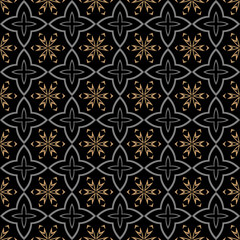 Dark decorative background pattern. Seamless geometric wallpaper texture. Image colors: black, gray, gold. Vector illustration