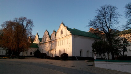 Evening view of the ancient monastery Pechersk Lavra in Kyiv, Ukraine at sunset