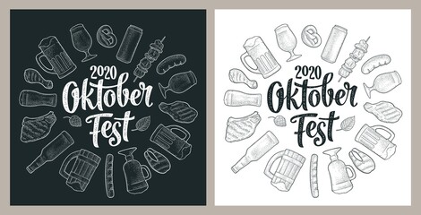 OktoberFest 2019 calligraphic handwriting lettering. Beer and grill engraving