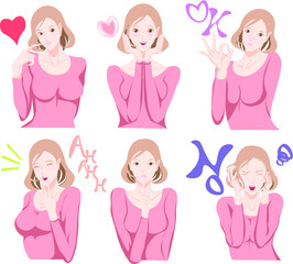 女性表情6種イラスト
