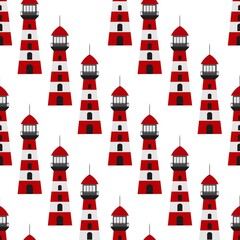 
Beautiful seamless pattern with a lighthouse on a white background. Marine items in a flat style.
Stock vector illustration for decor and design, textiles,
wallpaper, wrapping paper