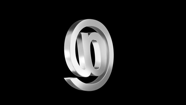 "At" symbol 3D icon spinning. Alpha channel. Seamless looping.
