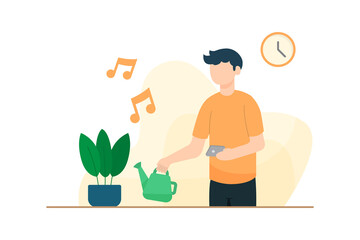 Man Gardening at Home Illustration