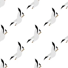 Lovely seamless pattern with seagulls on a white background. Sea birds in a flat style.
Stock vector illustration for decor and design, textiles,
wallpaper, wrapping paper