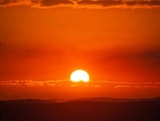 Fototapeta premium Beautiful Landscape. Sunrise and mountain silhouettes in Haifa, Israel.