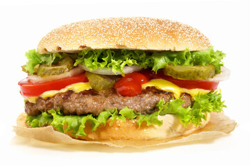 Grilled Cheeseburger on White - Isolatedon white Background