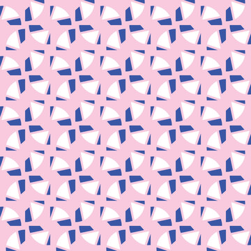 Vector seamless pattern texture background with geometric shapes, colored in blue, pink, white colors.