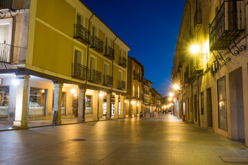 Street at night in the city Burgo de Osma, Soria province, Spain.