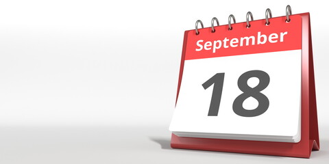 September 18 date on the flip calendar page, 3d rendering