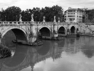 Ponte Sant'Angelo, originally called the Aelian Bridge or Pons Aelius, in Rome. It was completed in 134 AD by Roman Emperor Hadrian (Publius Aelius Hadrianus).