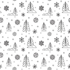 Pattern with snowflakes and Christmas trees.