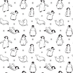 Cute pattern with seals and penguins.
