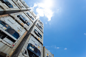 Refrigerated containers.  Cargo container yard. cargo shipping container box in logistic shipping...