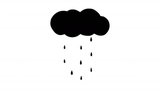 Hand drawn raining cloud animation with alpha channel, motion graphics.