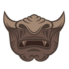 Vintage color japanese samurai mask isolated on simple background. Hand drawn design element template for emblem, print, cover, poster. Vector illustration.