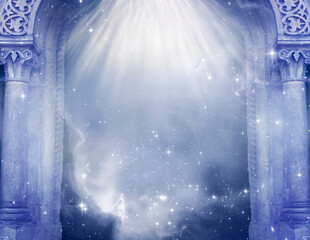 mystic magic gate with divine angelic rays of light like spiritual and religious and fantasy...