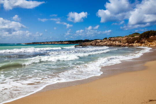 Coral Bay in Cyprus a coastline resort of white sand beach in the Mediterranean island which is a popular travel destination tourist attraction landmark stock photo image