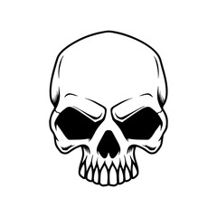 Fototapeta premium Illustration of smiling halloween skull. Design element for poster,card, banner, sign, emblem. Vector illustration